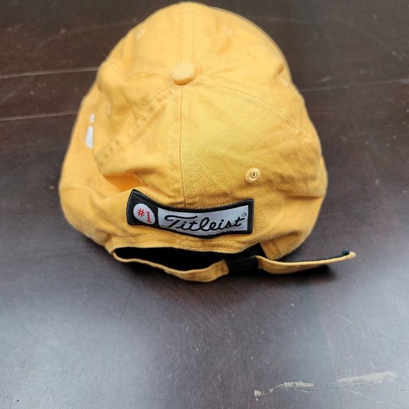 Titleist Footjoy Cap Adjustable Strap Back Yellow Spell Out Golf FJ 6 Panel Logo - Picture 3 of 7